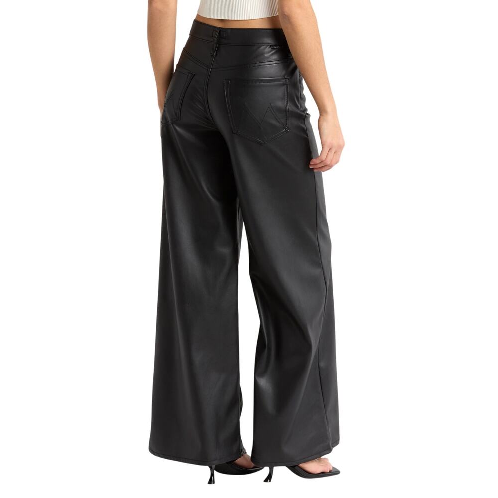 Mother The Undercover Faux Leather Wide Leg Wax On Wax Off Black 27